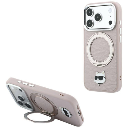 Husa MagSafe pentru Apple iPhone 18 Pro Max / 17 Pro Max, Karl Lagerfeld, Ring Stand 360 Choupette Pin, Roz