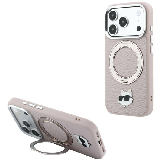 Husa MagSafe pentru Apple iPhone 18 Pro Max / 17 Pro Max, Karl Lagerfeld, Ring Stand 360 Choupette Pin, Roz