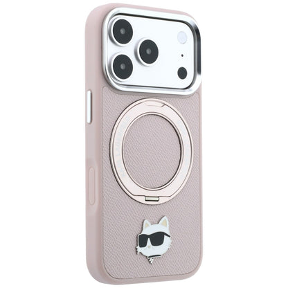 Husa MagSafe pentru Apple iPhone 18 Pro Max / 17 Pro Max, Karl Lagerfeld, Ring Stand 360 Choupette Pin, Roz