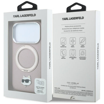 Husa MagSafe pentru Apple iPhone 18 Pro Max / 17 Pro Max, Karl Lagerfeld, Ring Stand 360 Choupette Pin, Roz