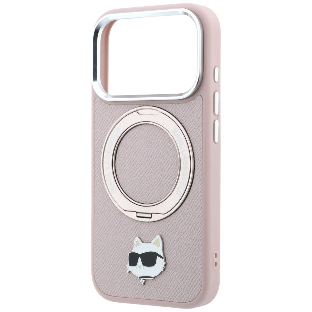 Husa MagSafe pentru Apple iPhone 18 Pro Max / 17 Pro Max, Karl Lagerfeld, Ring Stand 360 Choupette Pin, Roz
