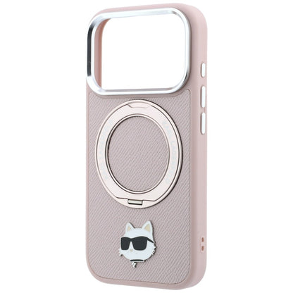 Husa MagSafe pentru Apple iPhone 18 Pro Max / 17 Pro Max, Karl Lagerfeld, Ring Stand 360 Choupette Pin, Roz