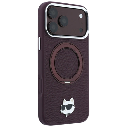 Husa MagSafe pentru Apple iPhone 18 Pro Max / 17 Pro Max, Karl Lagerfeld,  Saffiano Ring Stand 360 Choupette Pin, Visinie