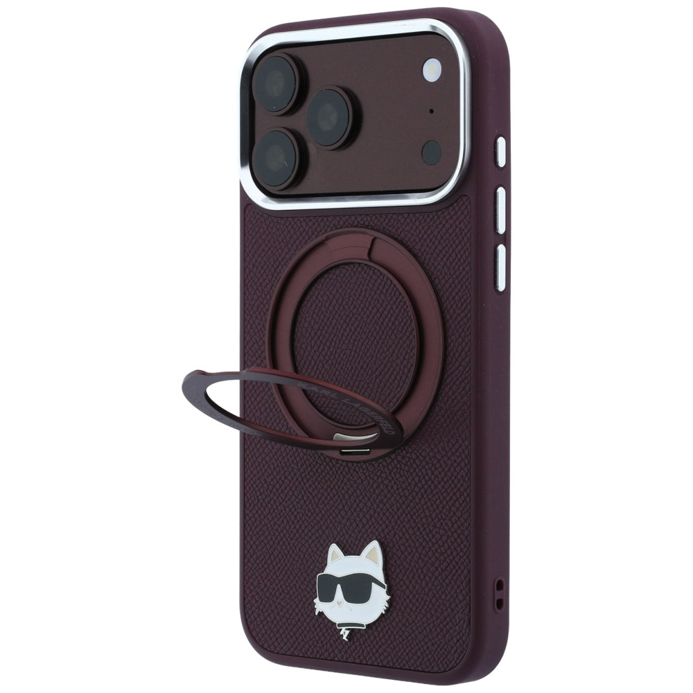 Husa MagSafe pentru Apple iPhone 18 Pro Max / 17 Pro Max, Karl Lagerfeld,  Saffiano Ring Stand 360 Choupette Pin, Visinie