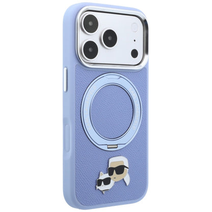 Husa MagSafe pentru Apple iPhone 18 Pro Max / 17 Pro Max, Karl Lagerfeld, Ring Stand 360 Karl & Choupette Pin, Bleu