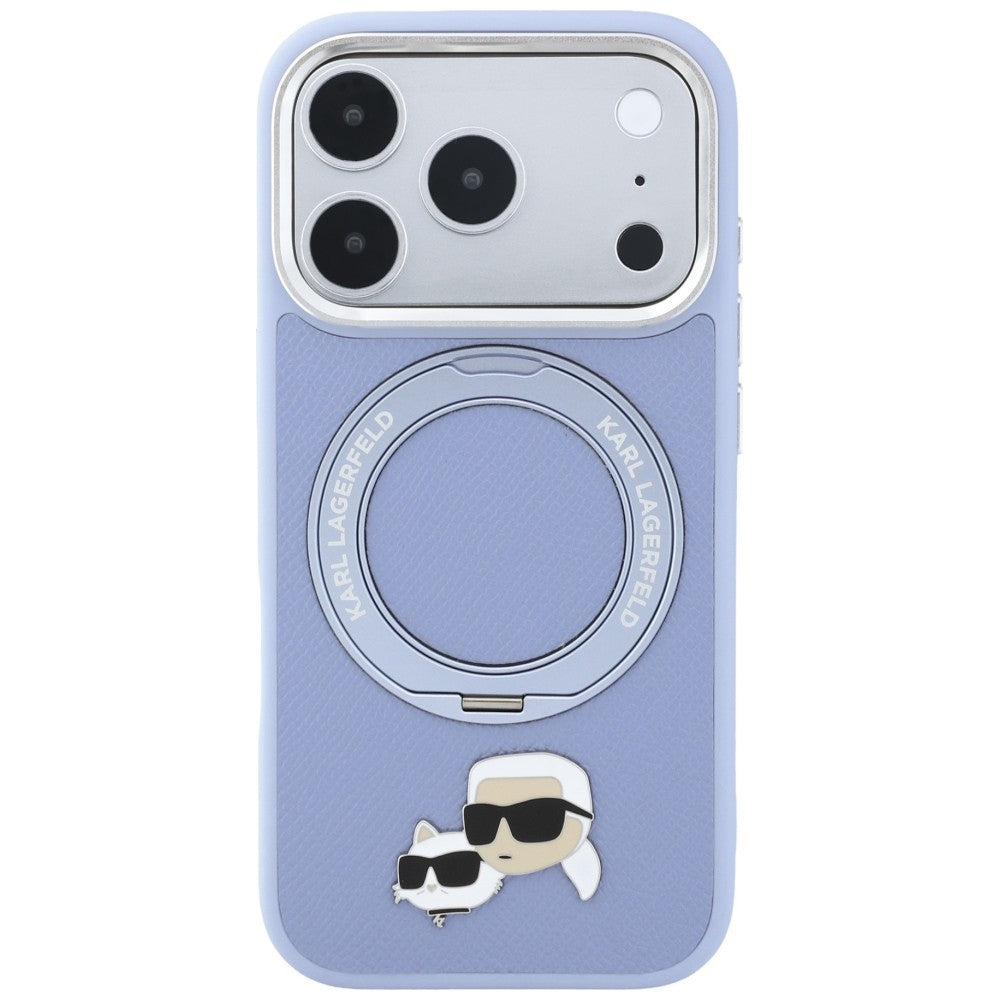 Husa MagSafe pentru Apple iPhone 18 Pro Max / 17 Pro Max, Karl Lagerfeld, Ring Stand 360 Karl & Choupette Pin, Bleu