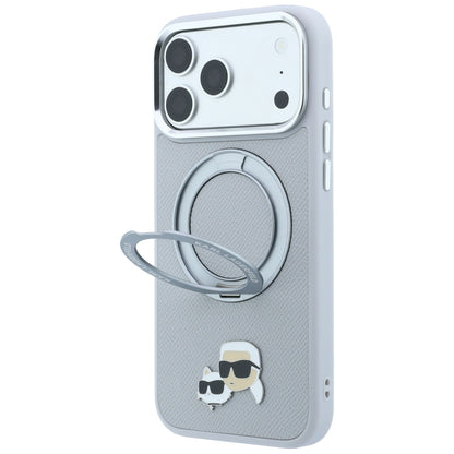 Husa MagSafe pentru Apple iPhone 18 Pro Max / 17 Pro Max, Karl Lagerfeld, Ring Stand 360 Karl & Choupette Pin, Gri