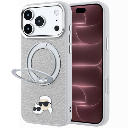 Husa MagSafe pentru Apple iPhone 18 Pro Max / 17 Pro Max, Karl Lagerfeld, Ring Stand 360 Karl & Choupette Pin, Gri