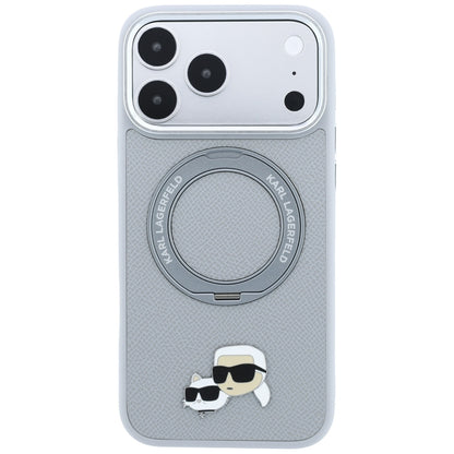 Husa MagSafe pentru Apple iPhone 18 Pro Max / 17 Pro Max, Karl Lagerfeld, Ring Stand 360 Karl & Choupette Pin, Gri