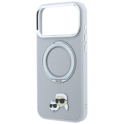 Husa MagSafe pentru Apple iPhone 18 Pro Max / 17 Pro Max, Karl Lagerfeld, Ring Stand 360 Karl & Choupette Pin, Gri