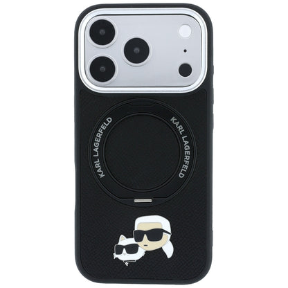 Husa MagSafe pentru Apple iPhone 18 Pro Max / 17 Pro Max, Karl Lagerfeld, Ring Stand 360 Karl & Choupette Pin, Neagra