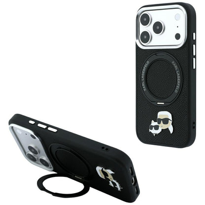 Husa MagSafe pentru Apple iPhone 18 Pro Max / 17 Pro Max, Karl Lagerfeld, Ring Stand 360 Karl & Choupette Pin, Neagra
