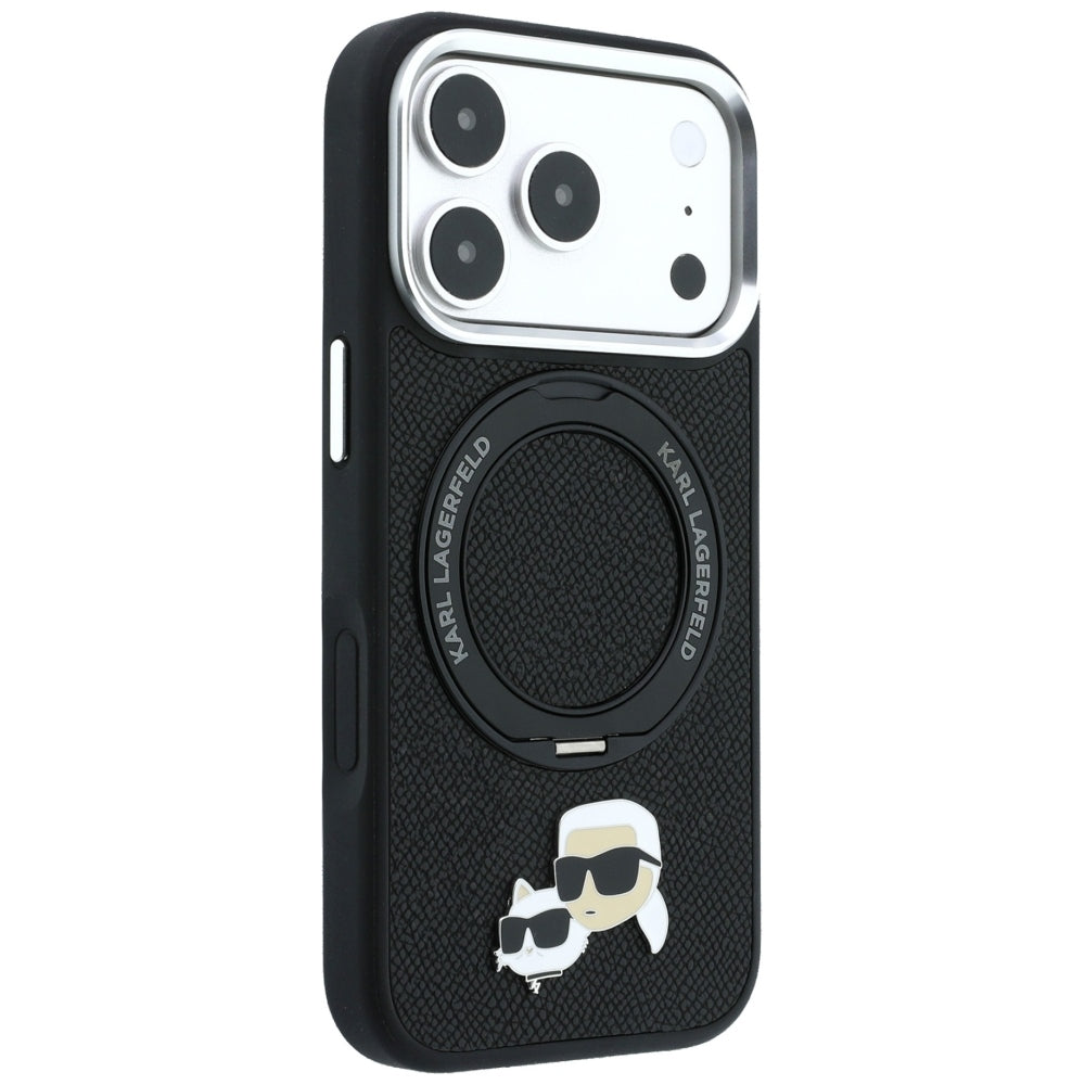 Husa MagSafe pentru Apple iPhone 18 Pro Max / 17 Pro Max, Karl Lagerfeld, Ring Stand 360 Karl & Choupette Pin, Neagra