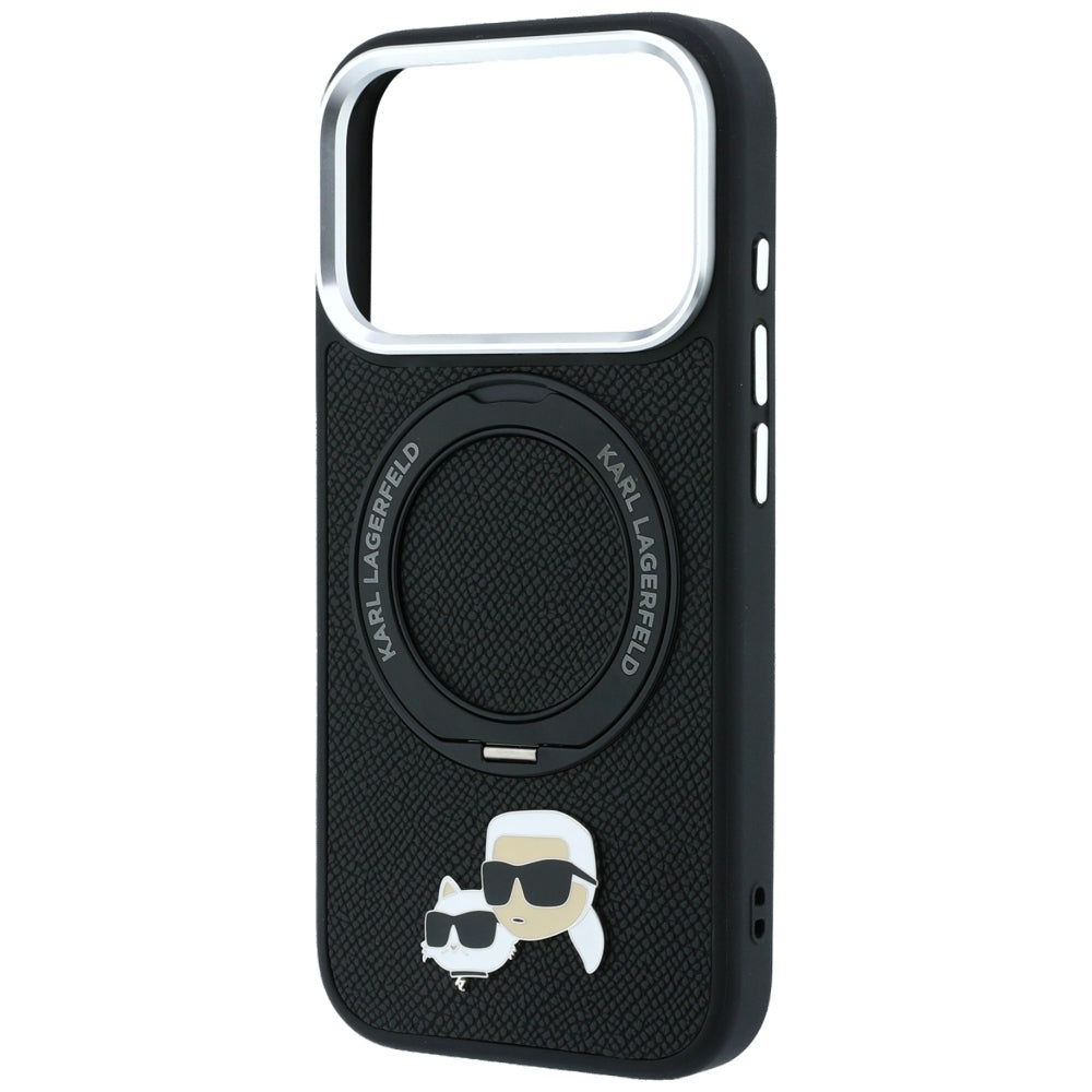 Husa MagSafe pentru Apple iPhone 18 Pro Max / 17 Pro Max, Karl Lagerfeld, Ring Stand 360 Karl & Choupette Pin, Neagra