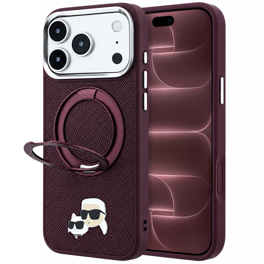 Husa MagSafe pentru Apple iPhone 18 Pro Max / 17 Pro Max, Karl Lagerfeld, Ring Stand 360 Karl & Choupette Pin, Visinie