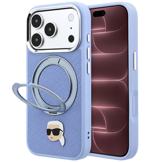 Husa MagSafe pentru Apple iPhone 18 Pro Max / 17 Pro Max, Karl Lagerfeld, Ring Stand 360 Karl Pin, Bleu