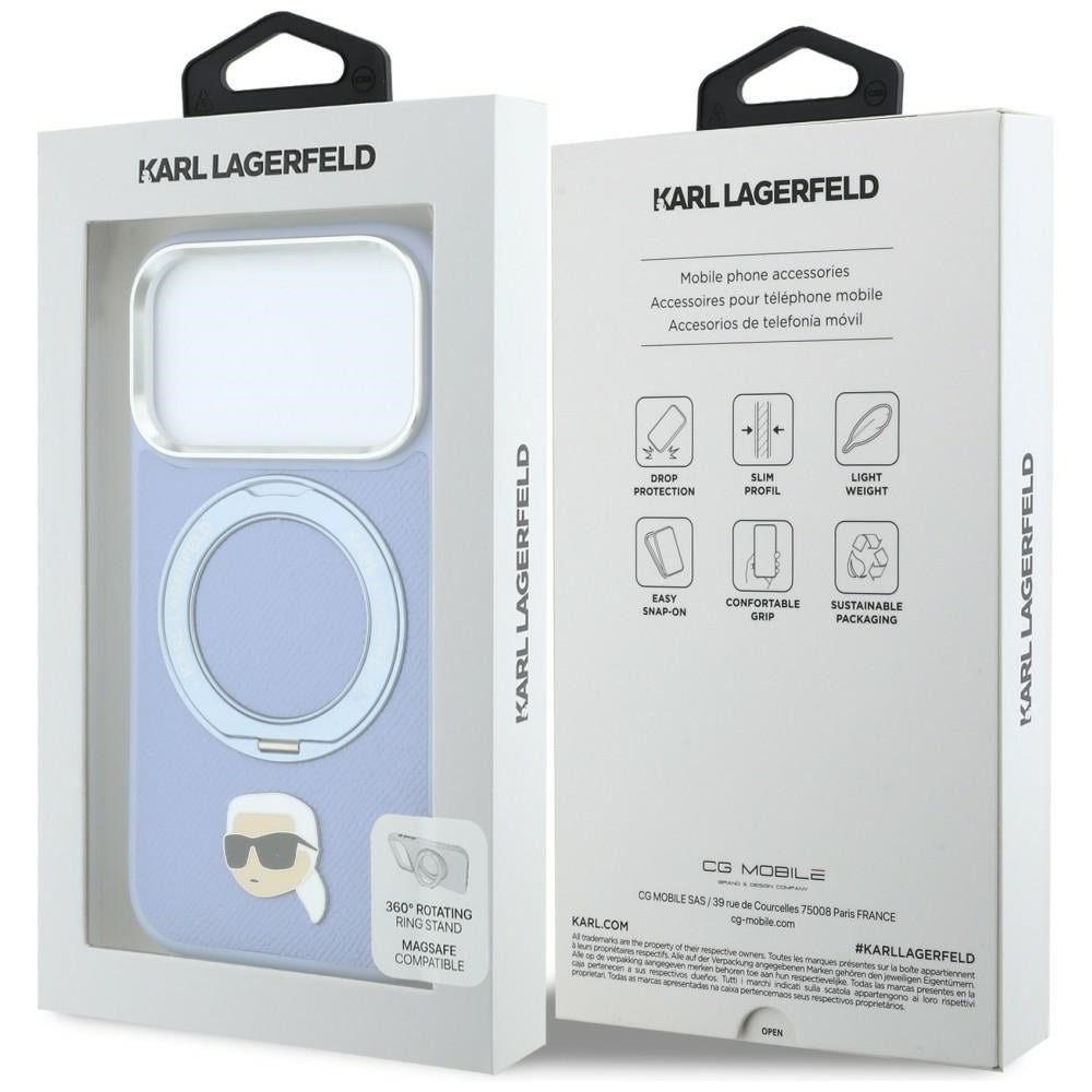 Husa MagSafe pentru Apple iPhone 18 Pro Max / 17 Pro Max, Karl Lagerfeld, Ring Stand 360 Karl Pin, Bleu