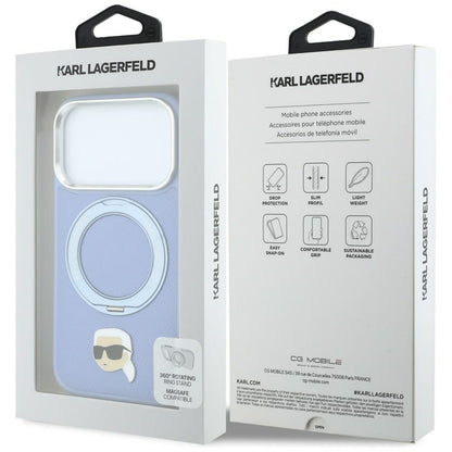 Husa MagSafe pentru Apple iPhone 18 Pro Max / 17 Pro Max, Karl Lagerfeld, Ring Stand 360 Karl Pin, Bleu