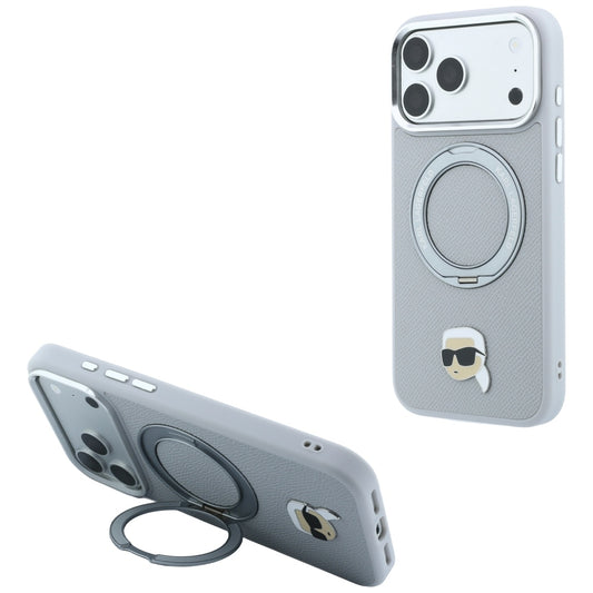 Husa MagSafe pentru Apple iPhone 18 Pro Max / 17 Pro Max, Karl Lagerfeld, Ring Stand 360 Karl Pin, Gri