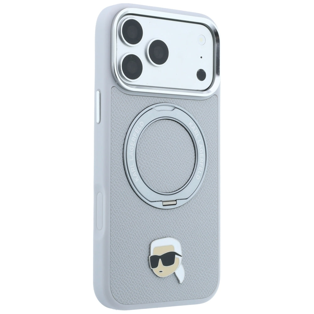 Husa MagSafe pentru Apple iPhone 18 Pro Max / 17 Pro Max, Karl Lagerfeld, Ring Stand 360 Karl Pin, Gri