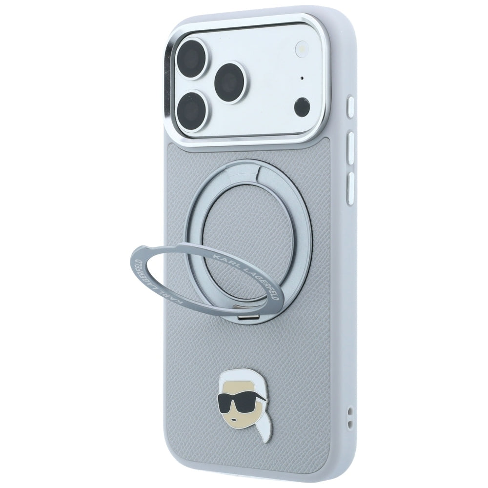 Husa MagSafe pentru Apple iPhone 18 Pro Max / 17 Pro Max, Karl Lagerfeld, Ring Stand 360 Karl Pin, Gri