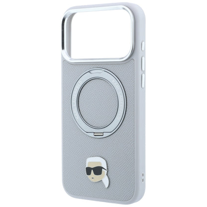 Husa MagSafe pentru Apple iPhone 18 Pro Max / 17 Pro Max, Karl Lagerfeld, Ring Stand 360 Karl Pin, Gri