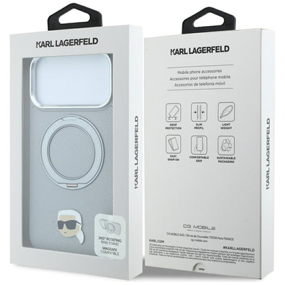 Husa MagSafe pentru Apple iPhone 18 Pro Max / 17 Pro Max, Karl Lagerfeld, Ring Stand 360 Karl Pin, Gri