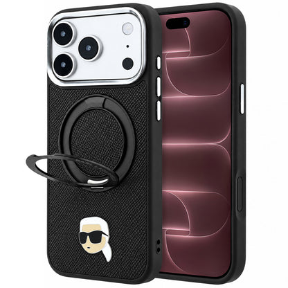 Husa MagSafe pentru Apple iPhone 18 Pro Max / 17 Pro Max, Karl Lagerfeld, Ring Stand 360 Karl Pin, Neagra