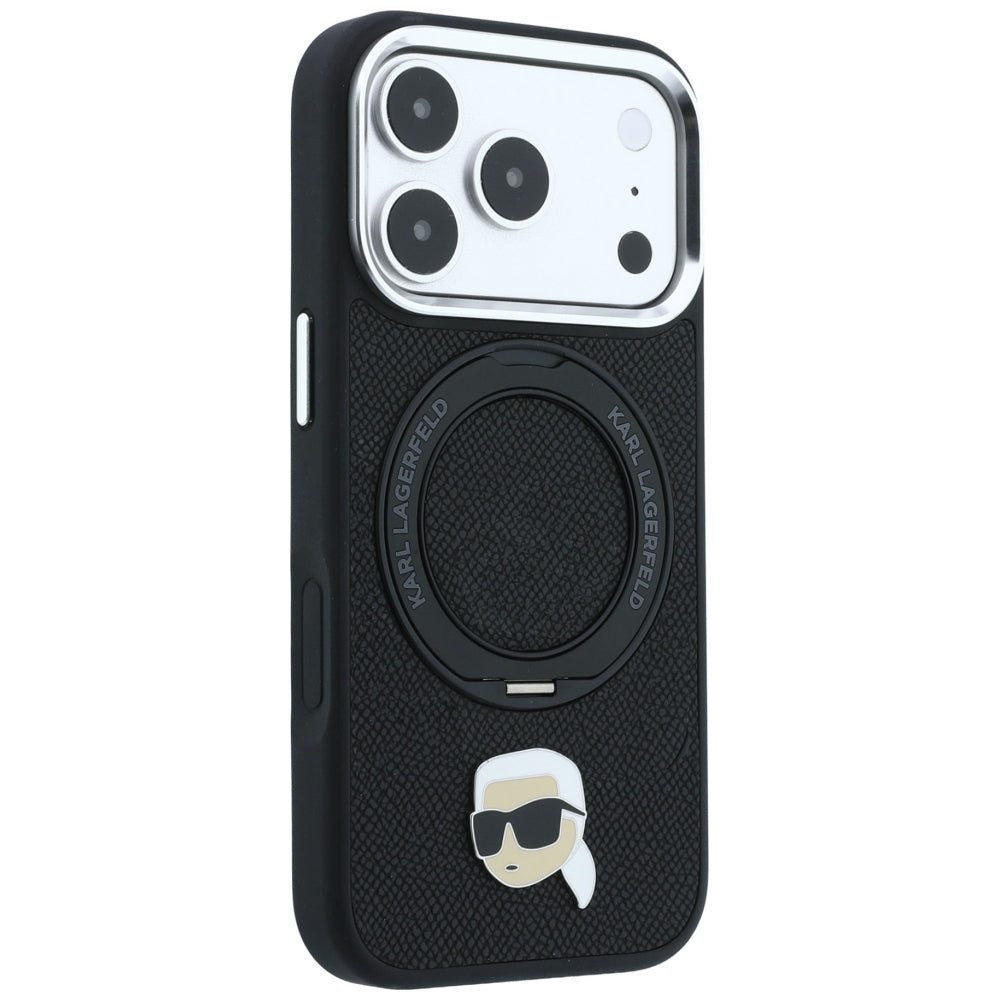Husa MagSafe pentru Apple iPhone 18 Pro Max / 17 Pro Max, Karl Lagerfeld, Ring Stand 360 Karl Pin, Neagra
