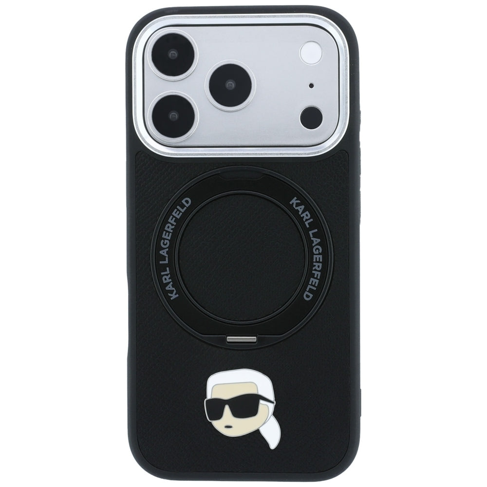 Husa MagSafe pentru Apple iPhone 18 Pro Max / 17 Pro Max, Karl Lagerfeld, Ring Stand 360 Karl Pin, Neagra