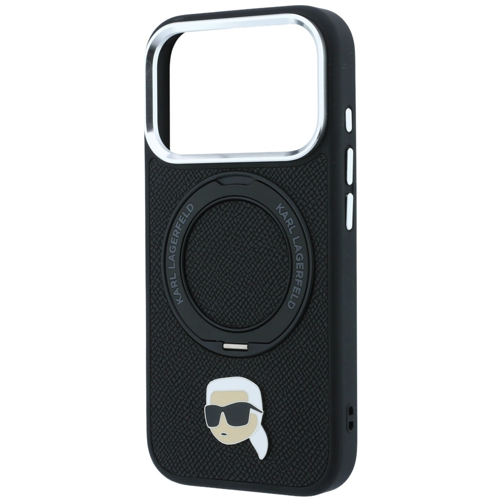 Husa MagSafe pentru Apple iPhone 18 Pro Max / 17 Pro Max, Karl Lagerfeld, Ring Stand 360 Karl Pin, Neagra