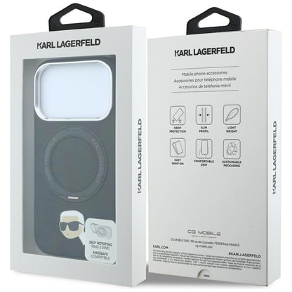 Husa MagSafe pentru Apple iPhone 18 Pro Max / 17 Pro Max, Karl Lagerfeld, Ring Stand 360 Karl Pin, Neagra