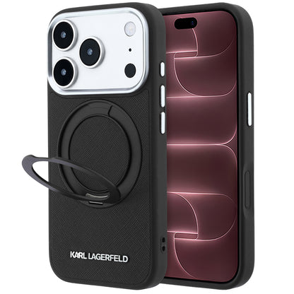 Husa MagSafe pentru Apple iPhone 18 Pro Max / 17 Pro Max, Karl Lagerfeld, Ring Stand 360 Saffiano, Neagra
