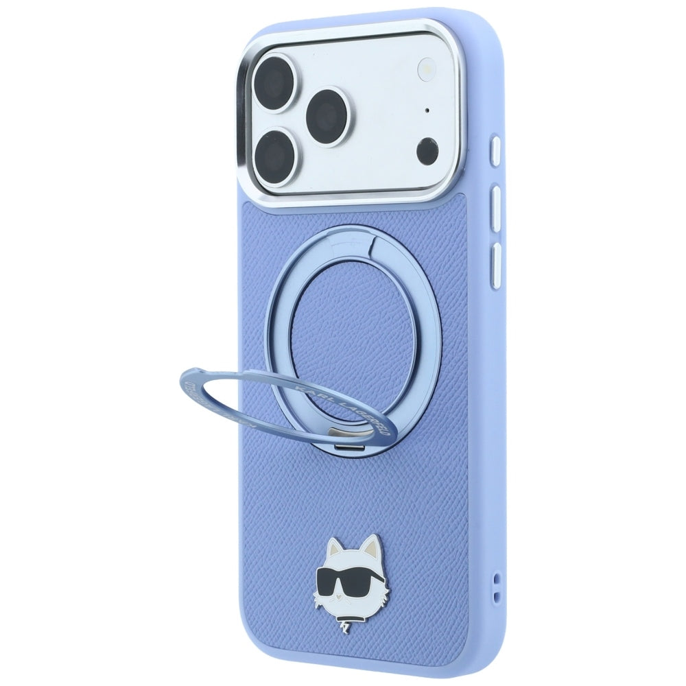 Husa MagSafe pentru Apple iPhone 18 Pro Max / 17 Pro Max, Karl Lagerfeld, Saffiano Ring Stand 360 Choupette Pin, Bleu
