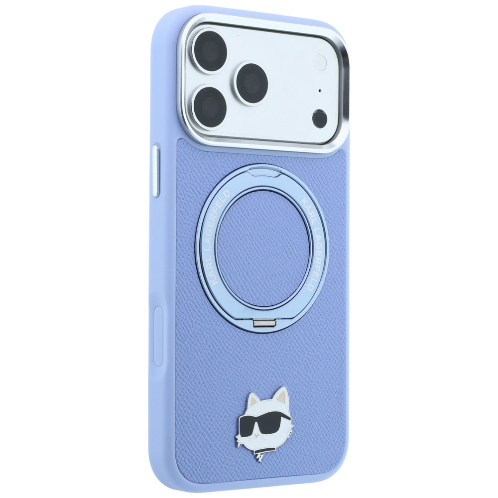 Husa MagSafe pentru Apple iPhone 18 Pro Max / 17 Pro Max, Karl Lagerfeld, Saffiano Ring Stand 360 Choupette Pin, Bleu