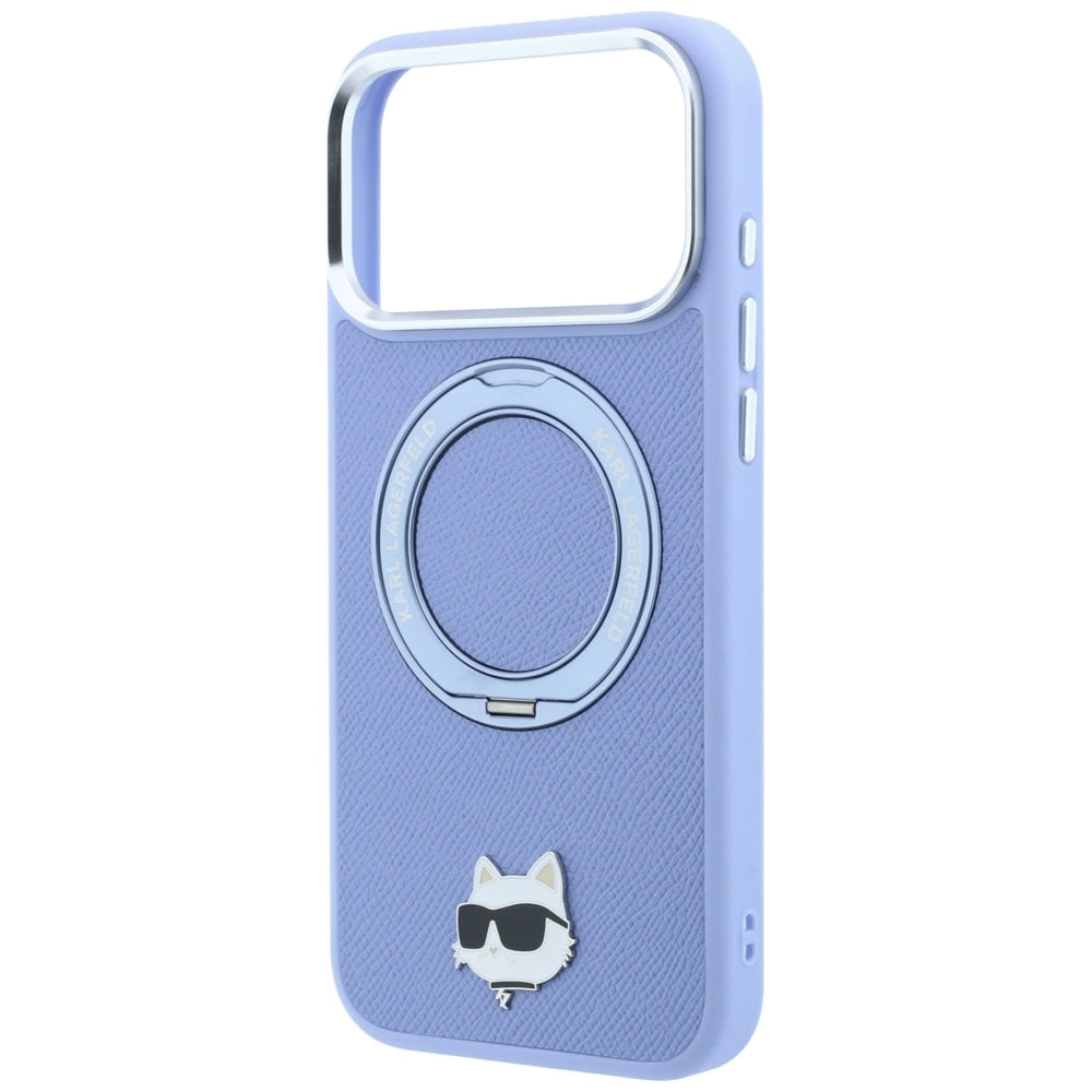 Husa MagSafe pentru Apple iPhone 18 Pro Max / 17 Pro Max, Karl Lagerfeld, Saffiano Ring Stand 360 Choupette Pin, Bleu