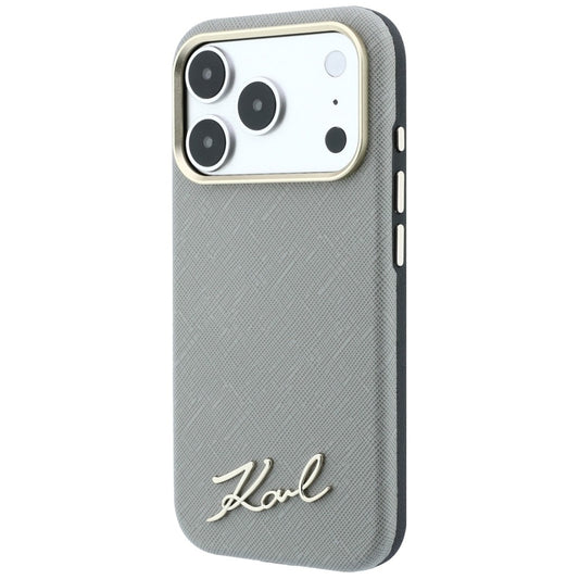 Husa MagSafe pentru Apple iPhone 18 Pro Max / 17 Pro Max, Karl Lagerfeld, Saffiano Small Script Metal Logo, Bej