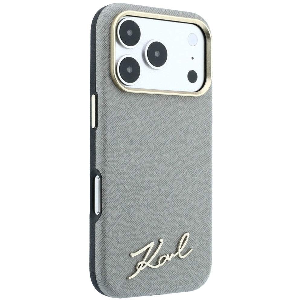 Husa MagSafe pentru Apple iPhone 18 Pro Max / 17 Pro Max, Karl Lagerfeld, Saffiano Small Script Metal Logo, Bej