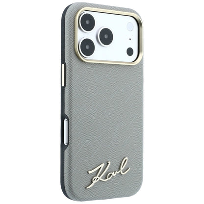 Husa MagSafe pentru Apple iPhone 18 Pro Max / 17 Pro Max, Karl Lagerfeld, Saffiano Small Script Metal Logo, Bej