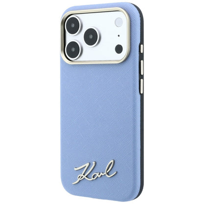 Husa MagSafe pentru Apple iPhone 18 Pro Max / 17 Pro Max, Karl Lagerfeld, Saffiano Small Script Metal Logo, Bleu