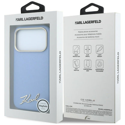 Husa MagSafe pentru Apple iPhone 18 Pro Max / 17 Pro Max, Karl Lagerfeld, Saffiano Small Script Metal Logo, Bleu