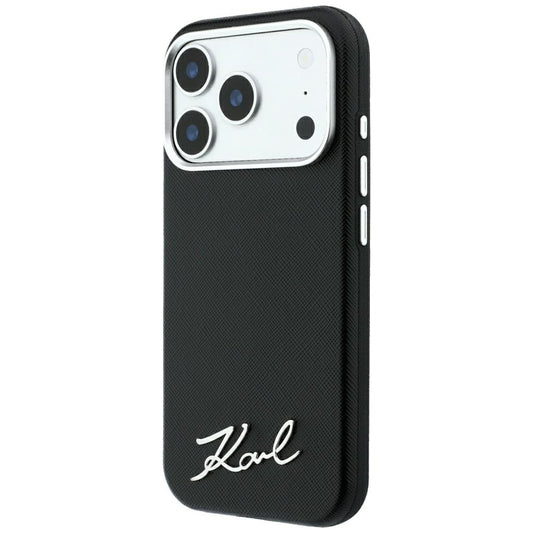 Husa MagSafe pentru Apple iPhone 18 Pro Max / 17 Pro Max, Karl Lagerfeld, Saffiano Small Script Metal Logo, Neagra