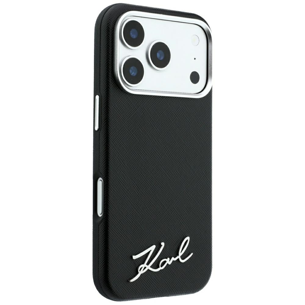 Husa MagSafe pentru Apple iPhone 18 Pro Max / 17 Pro Max, Karl Lagerfeld, Saffiano Small Script Metal Logo, Neagra