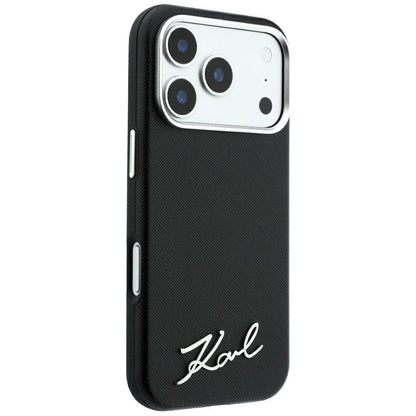Husa MagSafe pentru Apple iPhone 18 Pro Max / 17 Pro Max, Karl Lagerfeld, Saffiano Small Script Metal Logo, Neagra