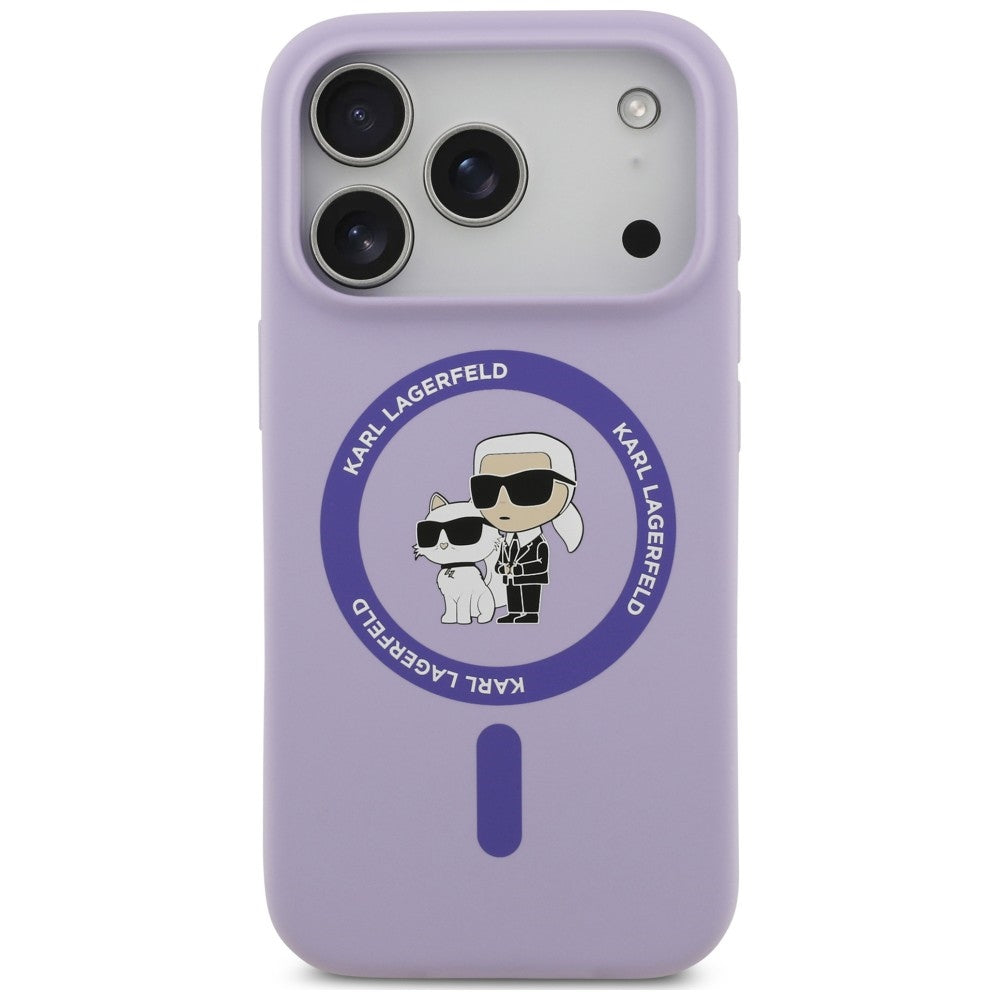 Husa MagSafe pentru Apple iPhone 18 Pro Max / 17 Pro Max, Karl Lagerfeld, Silicone Ring Karl & Choupette, Mov