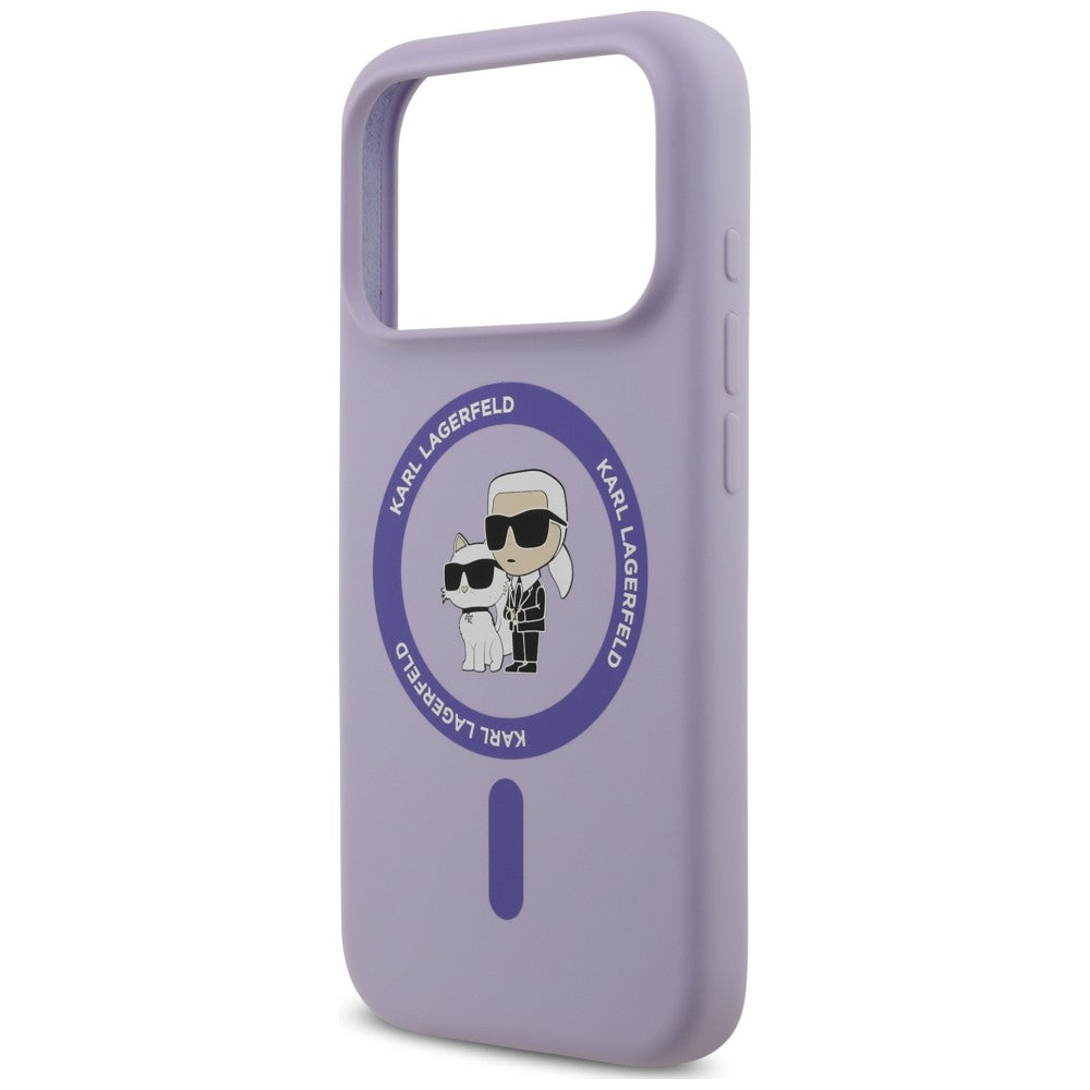 Husa MagSafe pentru Apple iPhone 18 Pro Max / 17 Pro Max, Karl Lagerfeld, Silicone Ring Karl & Choupette, Mov
