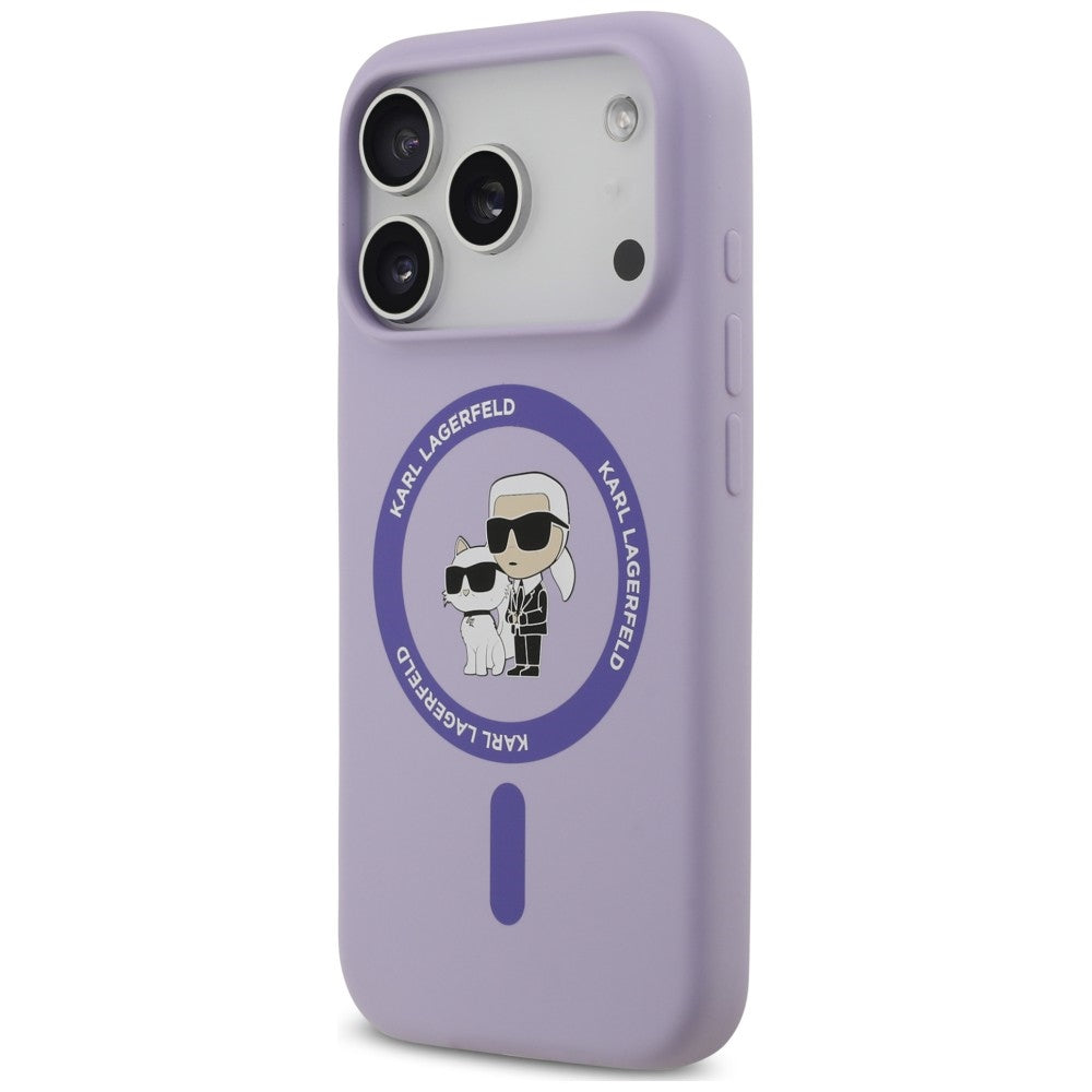 Husa MagSafe pentru Apple iPhone 18 Pro Max / 17 Pro Max, Karl Lagerfeld, Silicone Ring Karl & Choupette, Mov