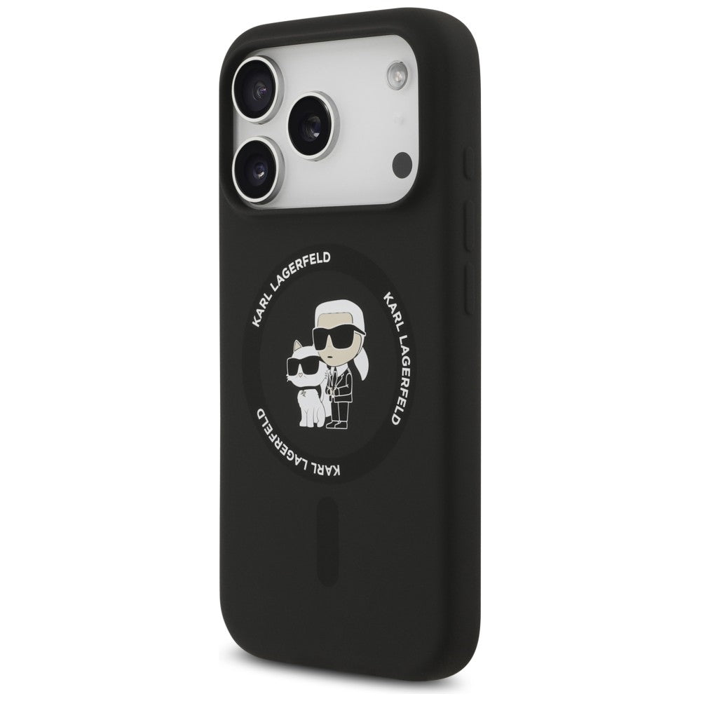 Husa MagSafe pentru Apple iPhone 18 Pro Max / 17 Pro Max, Karl Lagerfeld, Silicone Ring Karl & Choupette, Neagra