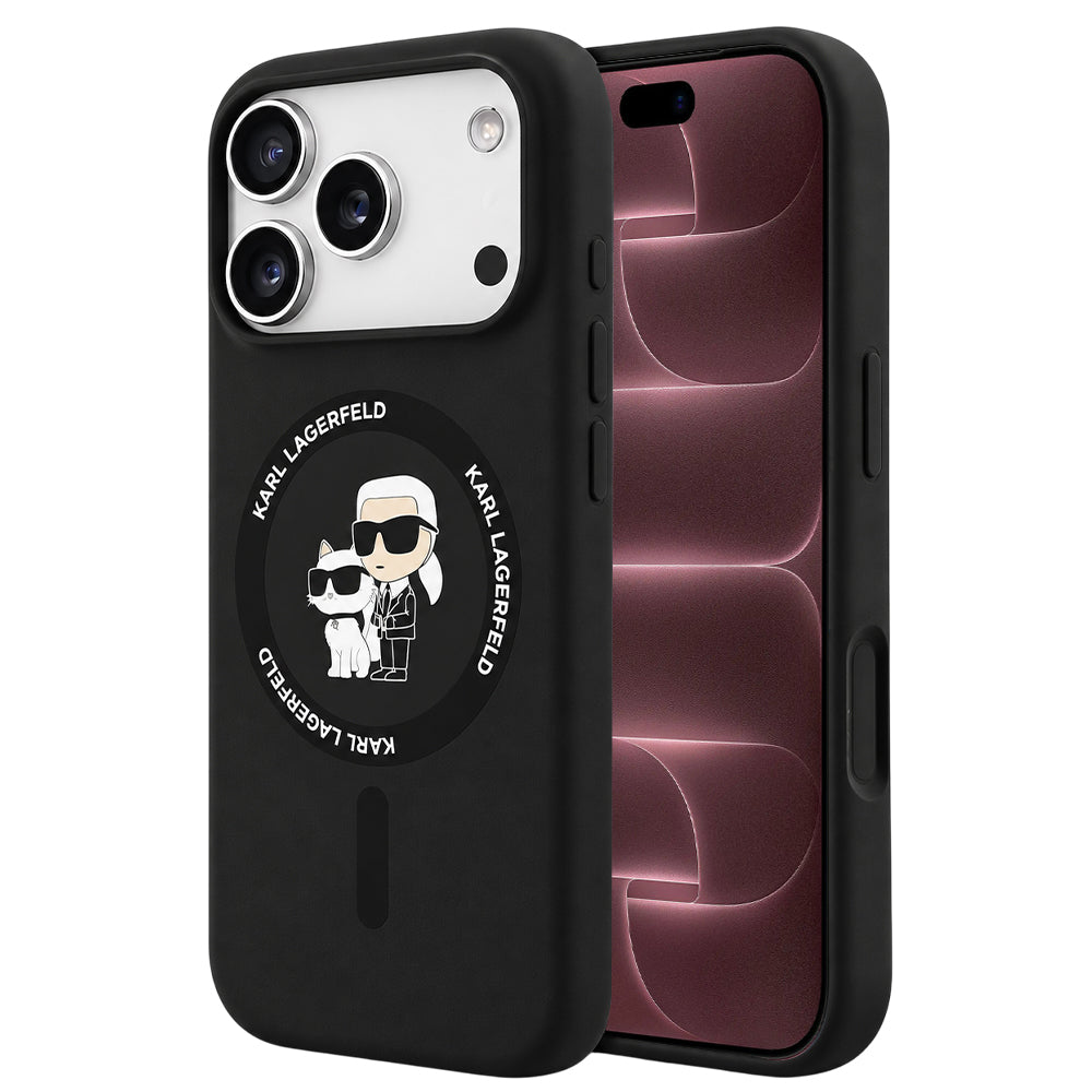 Husa MagSafe pentru Apple iPhone 18 Pro Max / 17 Pro Max, Karl Lagerfeld, Silicone Ring Karl & Choupette, Neagra