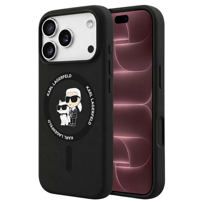 Husa MagSafe pentru Apple iPhone 18 Pro Max / 17 Pro Max, Karl Lagerfeld, Silicone Ring Karl & Choupette, Neagra